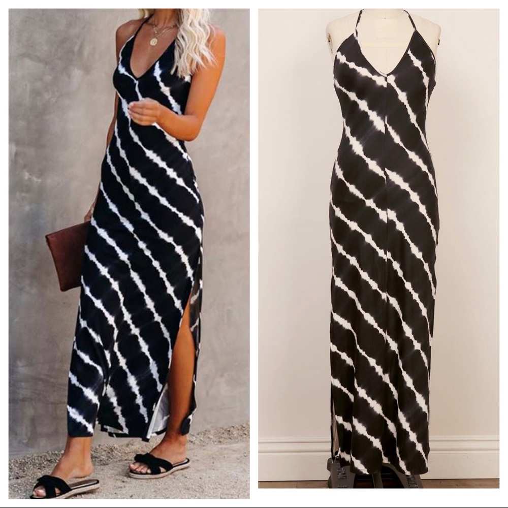 Black white Tie Dye side slit tank maxi dress - Picture 2 of 3